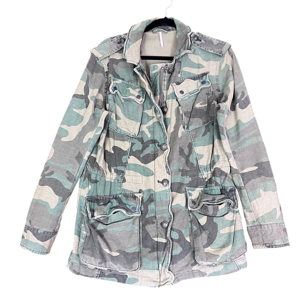 Free People Jacket Women's Size Small Military Camo Utility Multi-pocket Combat
